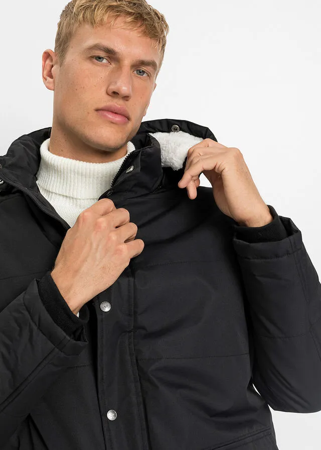 Chaqueta guateada larga de invierno con poliéster reciclado Negro