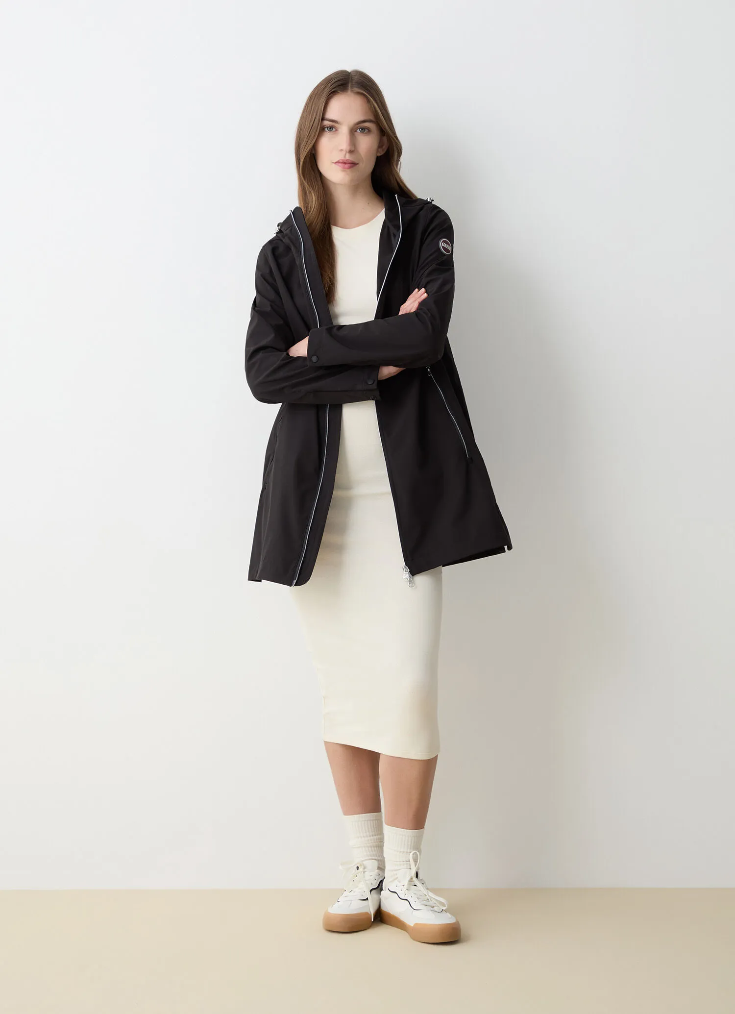 Chaqueta larga en softshell elástico