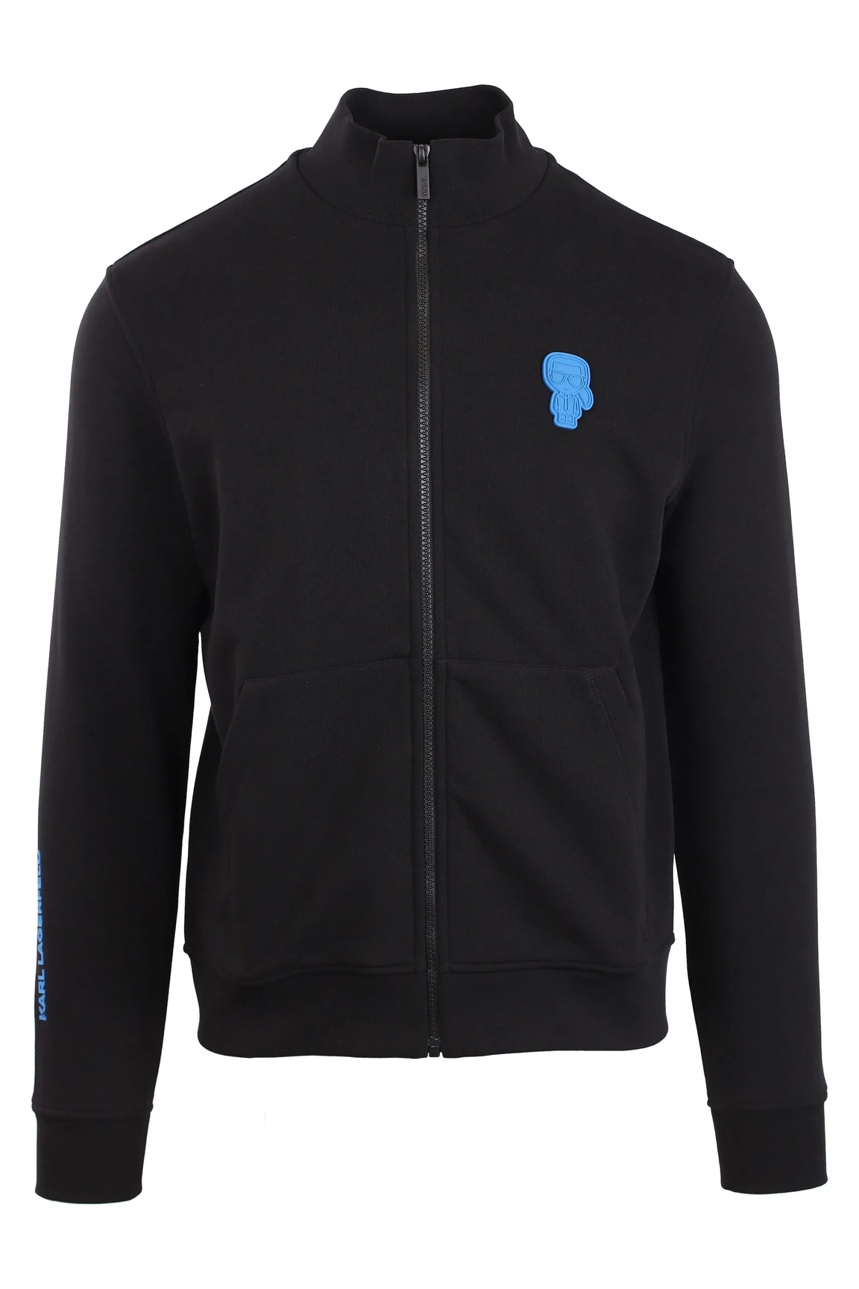 Chaqueta negra con logo azul pequeño
