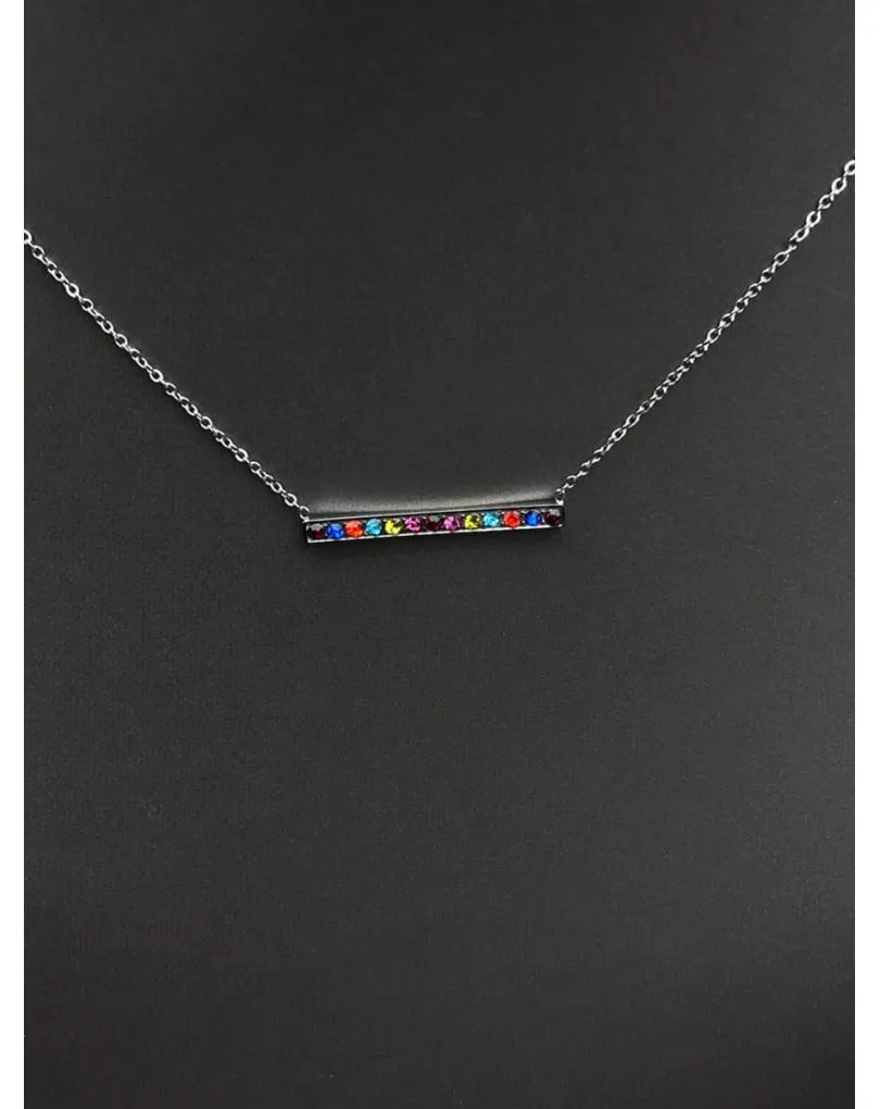 COLLARES DE CADENITAS PLATEADAS Y COLGANTE DISEÑO MULTICOLOR