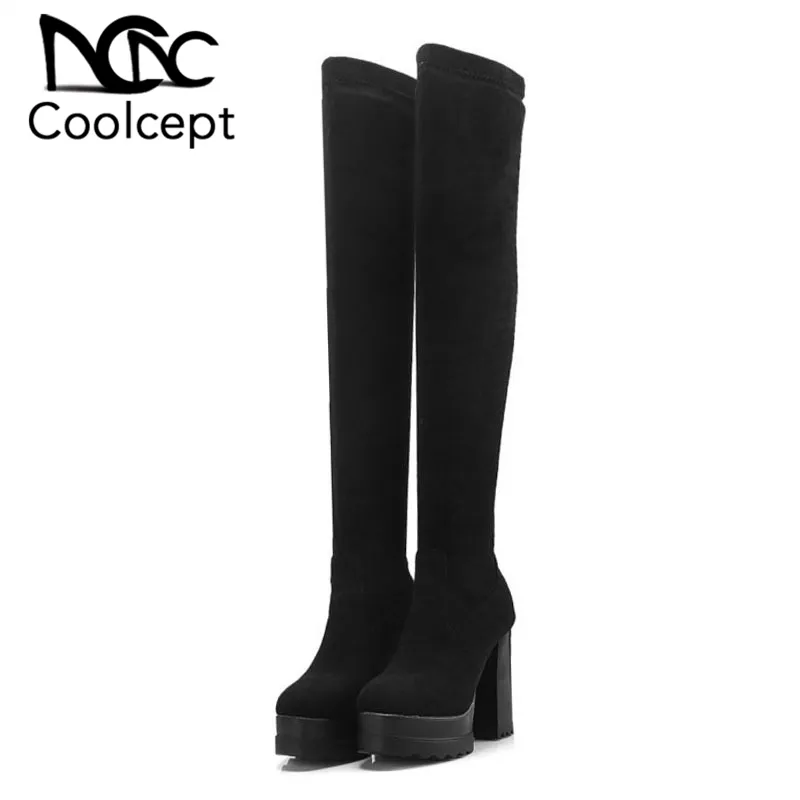 COOLCEPTBOTAS ALTAS HASTA EL MUSLO PARA MUJER, ZAPATOS ELáSTICOS DE ANTE DE INVIERNO, CALZADO DE PLATAFORMA DE TACóN ALTO CUADR