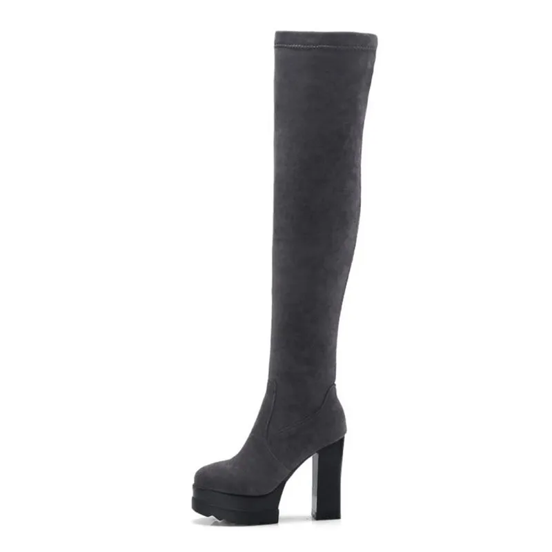 COOLCEPTBOTAS ALTAS HASTA EL MUSLO PARA MUJER, ZAPATOS ELáSTICOS DE ANTE DE INVIERNO, CALZADO DE PLATAFORMA DE TACóN ALTO CUADR
