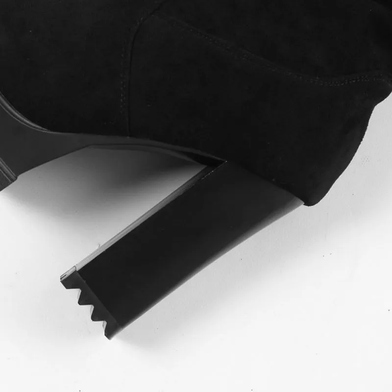 COOLCEPTBOTAS ALTAS HASTA EL MUSLO PARA MUJER, ZAPATOS ELáSTICOS DE ANTE DE INVIERNO, CALZADO DE PLATAFORMA DE TACóN ALTO CUADR