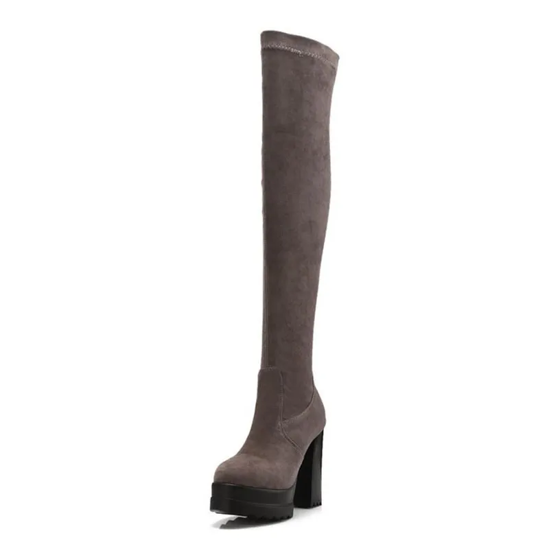 COOLCEPTBOTAS ALTAS HASTA EL MUSLO PARA MUJER, ZAPATOS ELáSTICOS DE ANTE DE INVIERNO, CALZADO DE PLATAFORMA DE TACóN ALTO CUADR