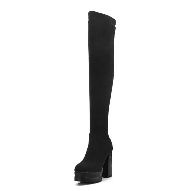 COOLCEPTBOTAS ALTAS HASTA EL MUSLO PARA MUJER, ZAPATOS ELáSTICOS DE ANTE DE INVIERNO, CALZADO DE PLATAFORMA DE TACóN ALTO CUADR