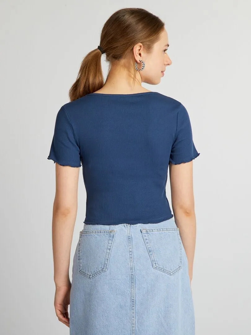 CROPTOP CON BORDES ONDULADOS  AZUL