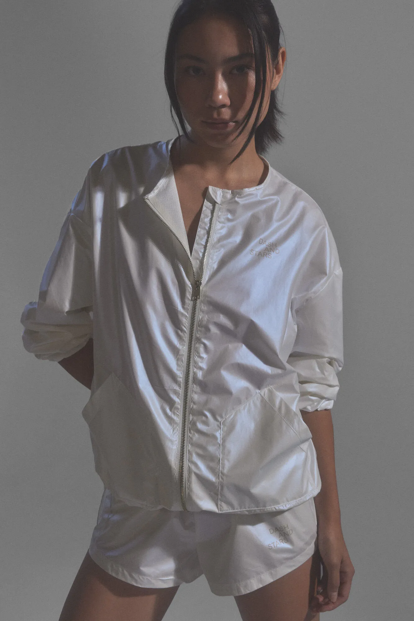 Dash and Stars Chaqueta bomber blanco perlado