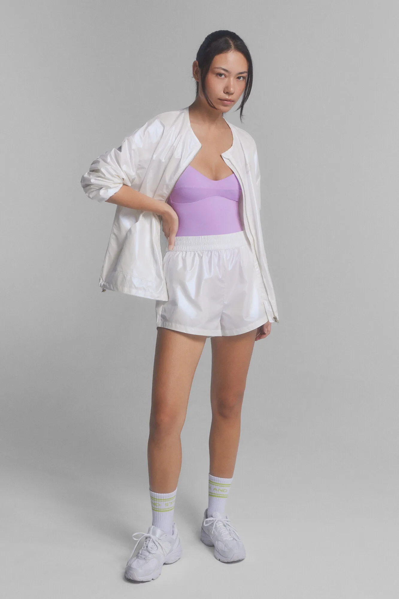 Dash and Stars Chaqueta bomber blanco perlado