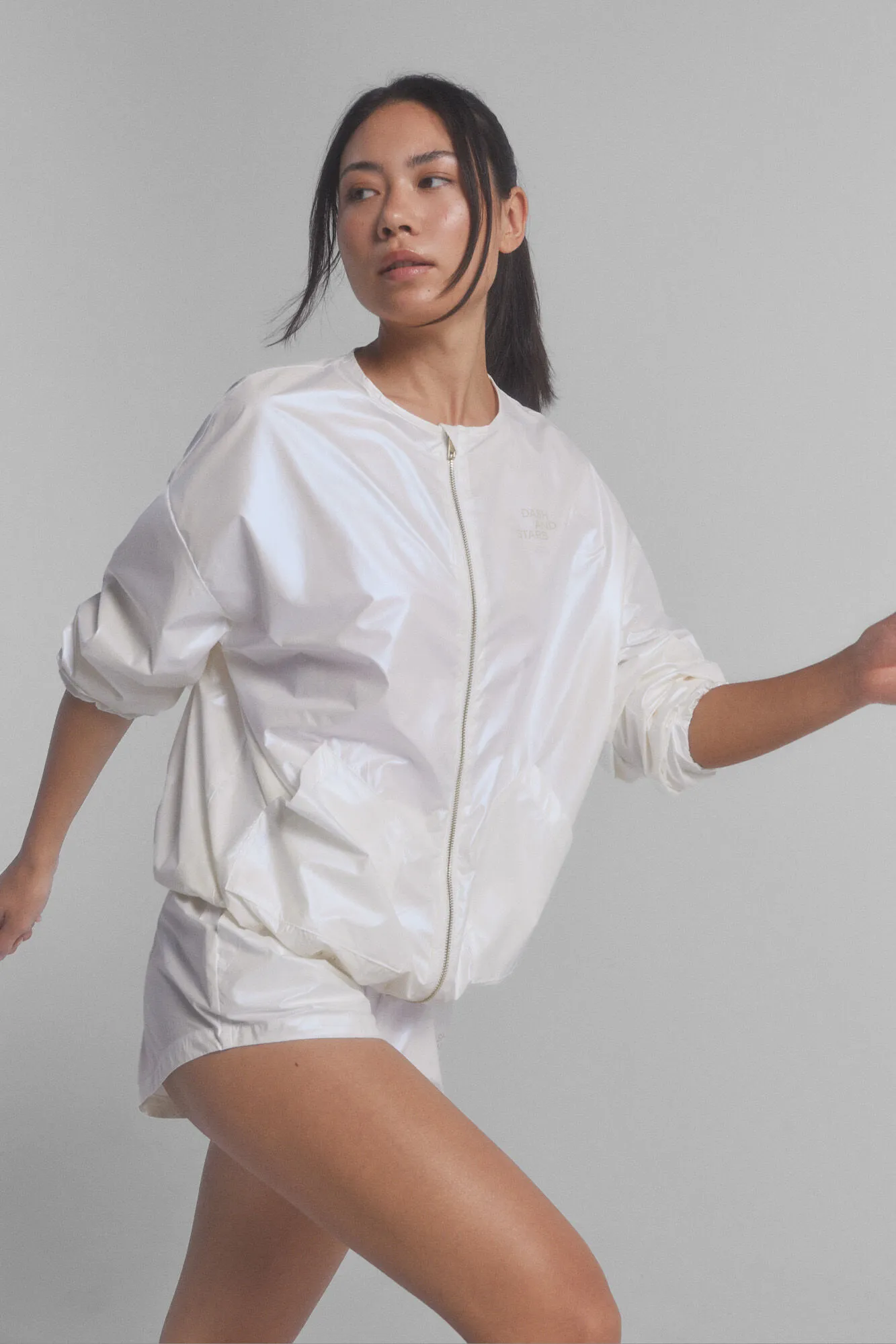 Dash and Stars Chaqueta bomber blanco perlado