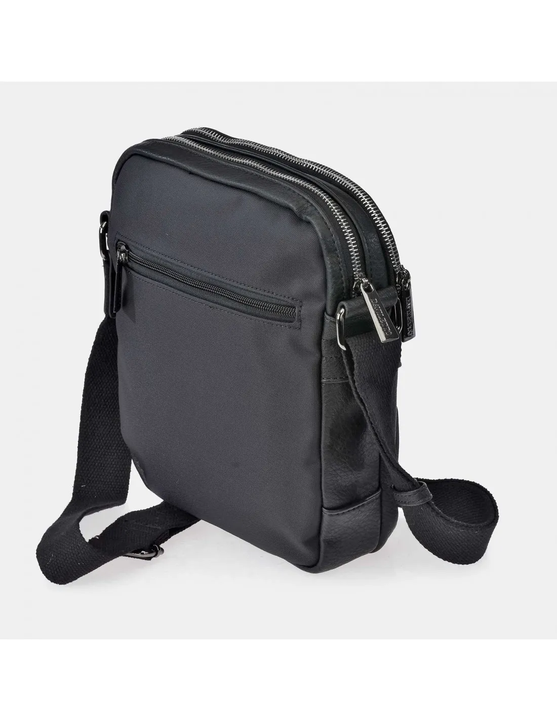 DAVILETTO  bolso bandolera para hombre en Nylon color negro y piel con cremalleras