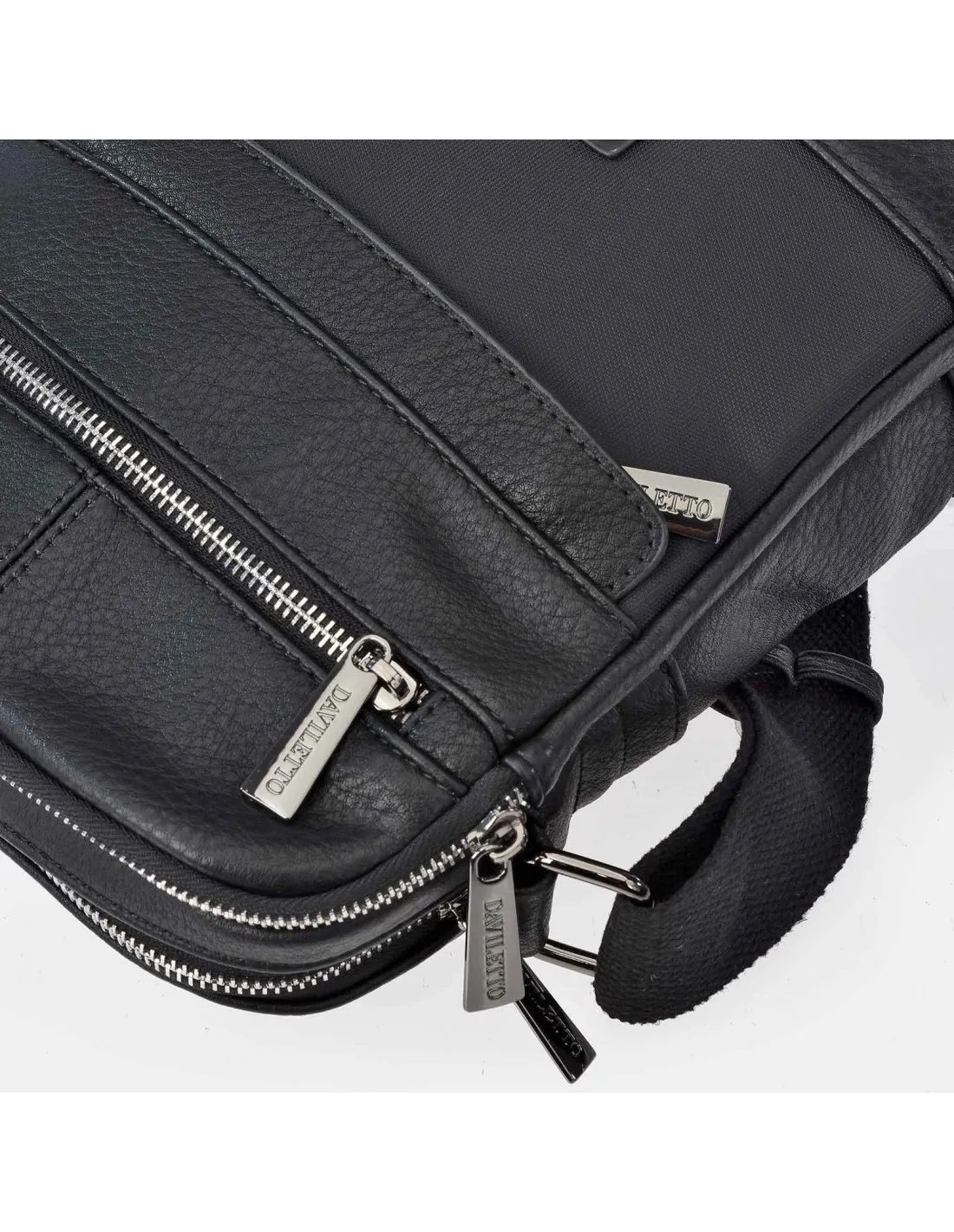 DAVILETTO  bolso bandolera para hombre en Nylon color negro y piel con cremalleras