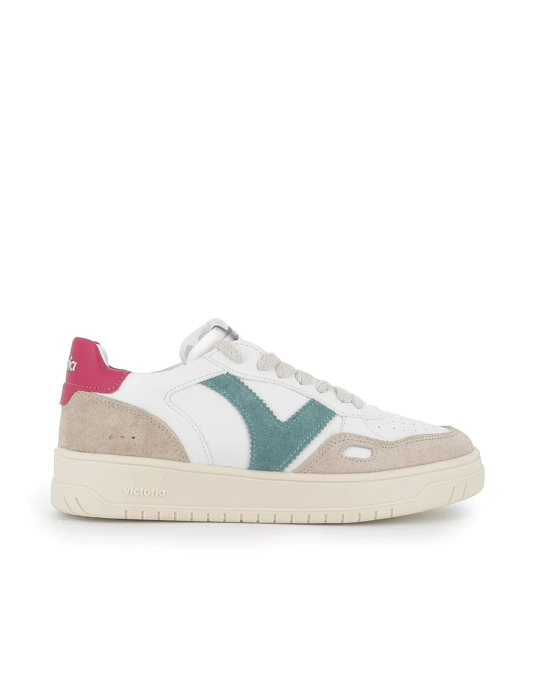 Deportiva urbana blanca cordones detalle contraste fucsia VICTORIA