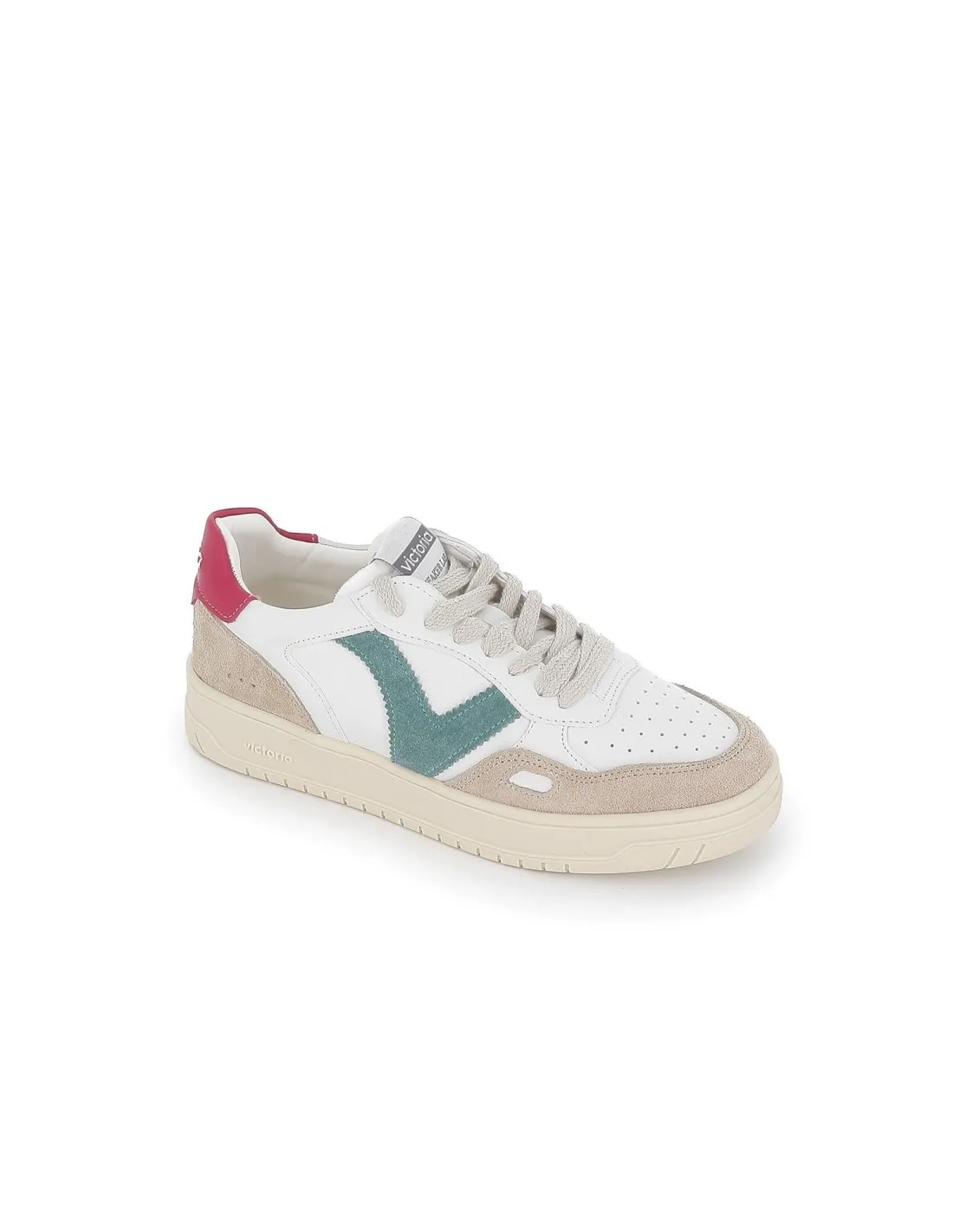 Deportiva urbana blanca cordones detalle contraste fucsia VICTORIA