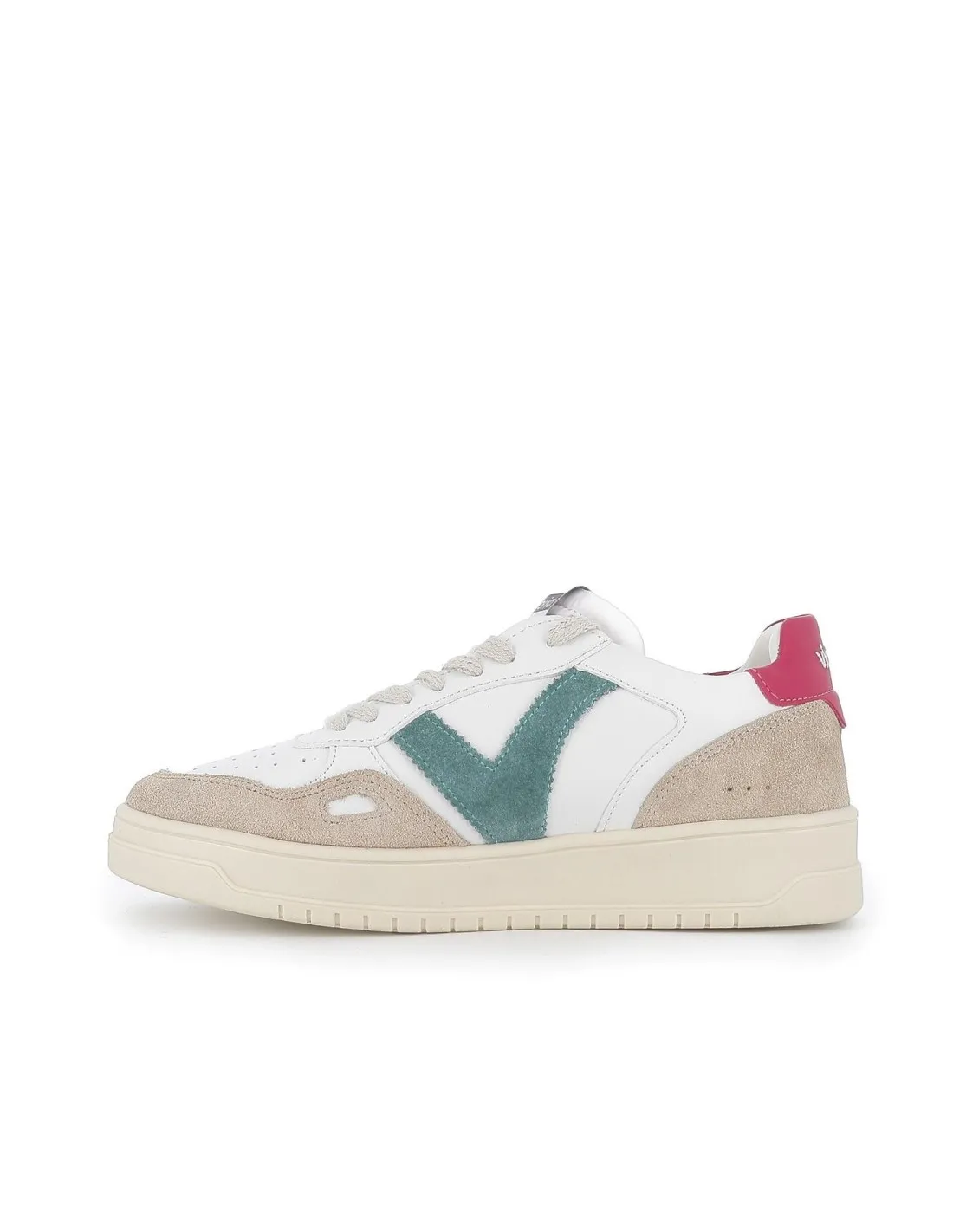 Deportiva urbana blanca cordones detalle contraste fucsia VICTORIA