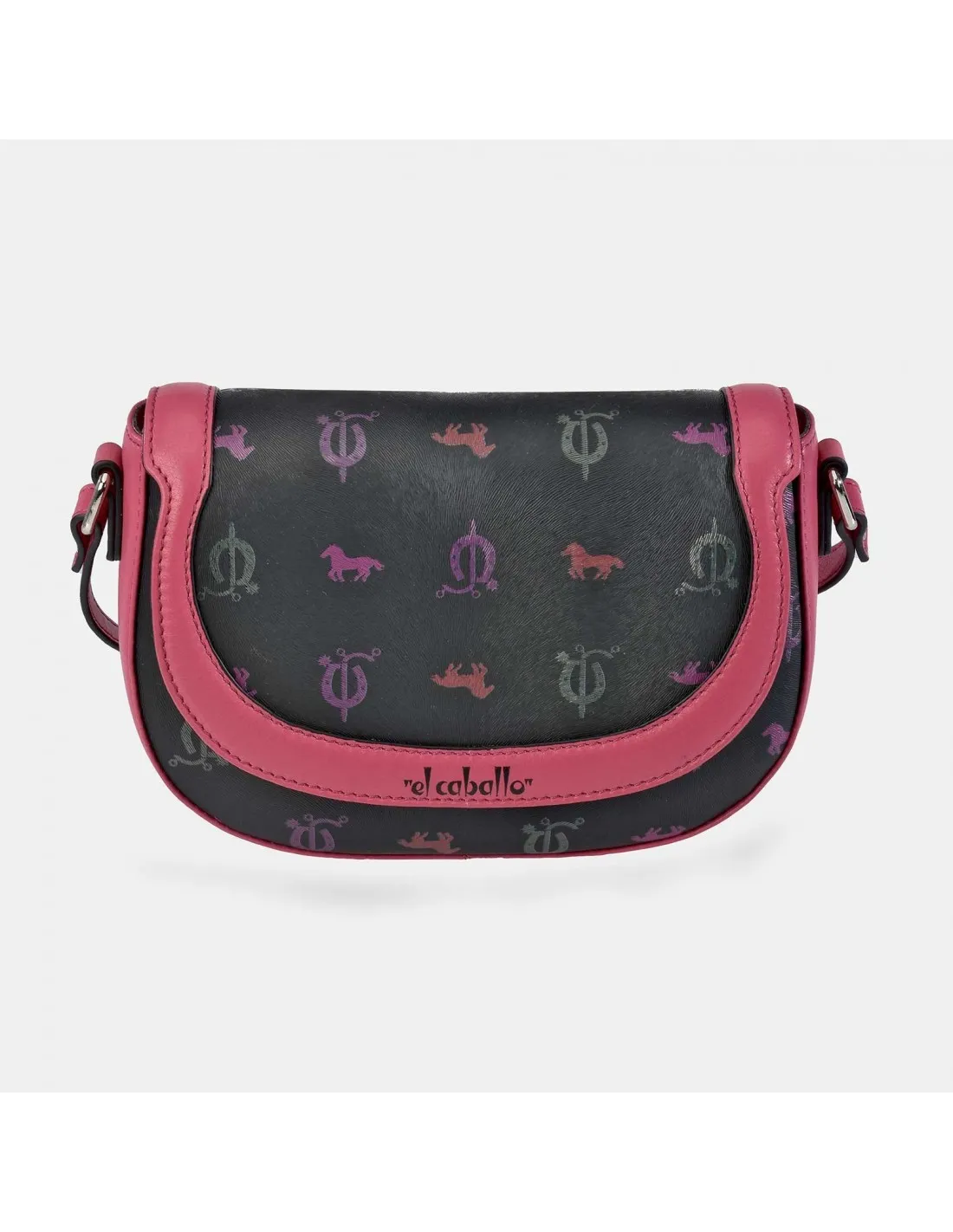 EL CABALLO Bolso bandolera mini con solapa para mujer en piel y lona estampada