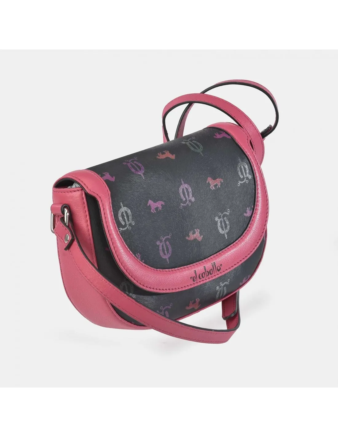 EL CABALLO Bolso bandolera mini con solapa para mujer en piel y lona estampada