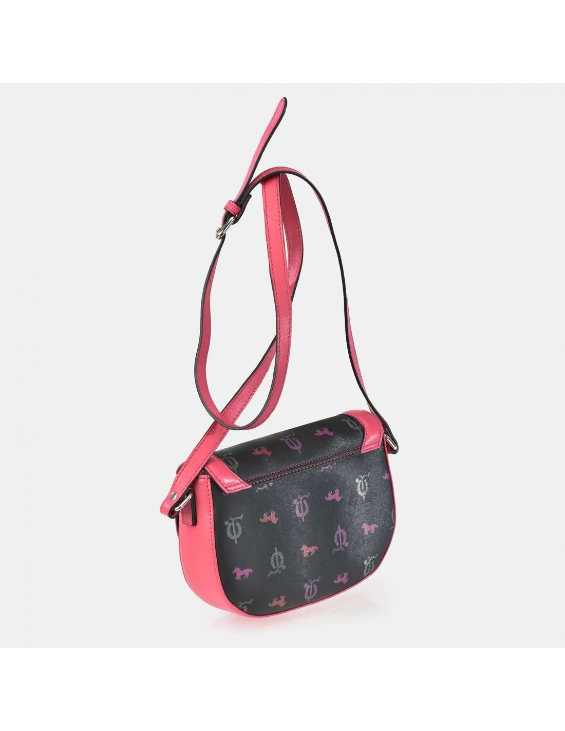 EL CABALLO Bolso bandolera mini con solapa para mujer en piel y lona estampada