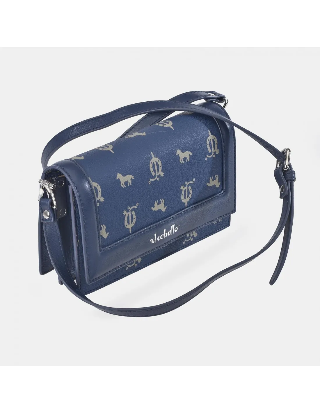 EL CABALLO Bolso de bandolera cuadrado con solapa en piel y lona estampada