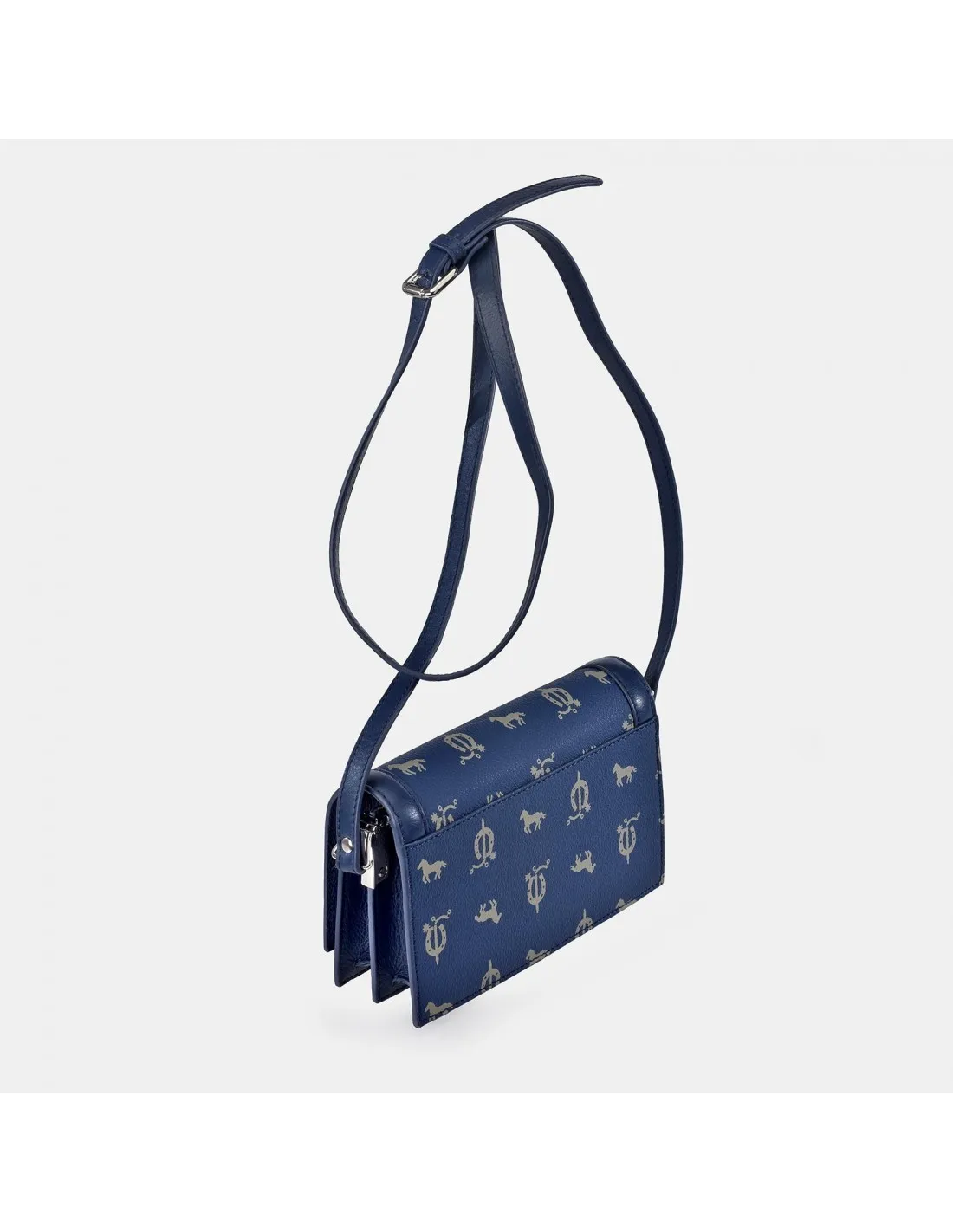 EL CABALLO Bolso de bandolera cuadrado con solapa en piel y lona estampada