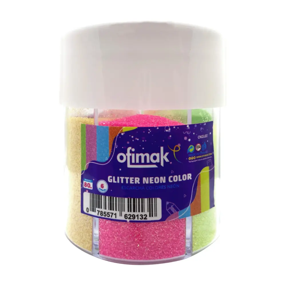 Escarcha 6 colores dispensador 80 grs colores neón ctn 48