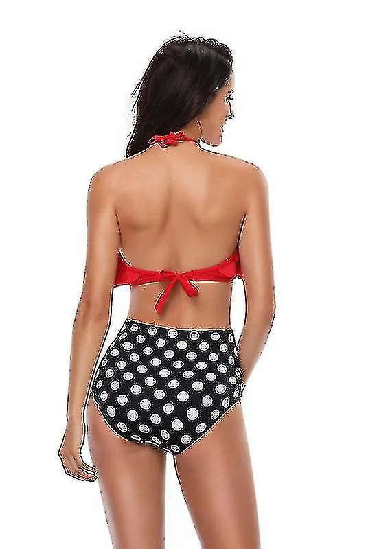 Estampado Rojo Flounce Diseño Madre Hija Bikini Traje de Baño