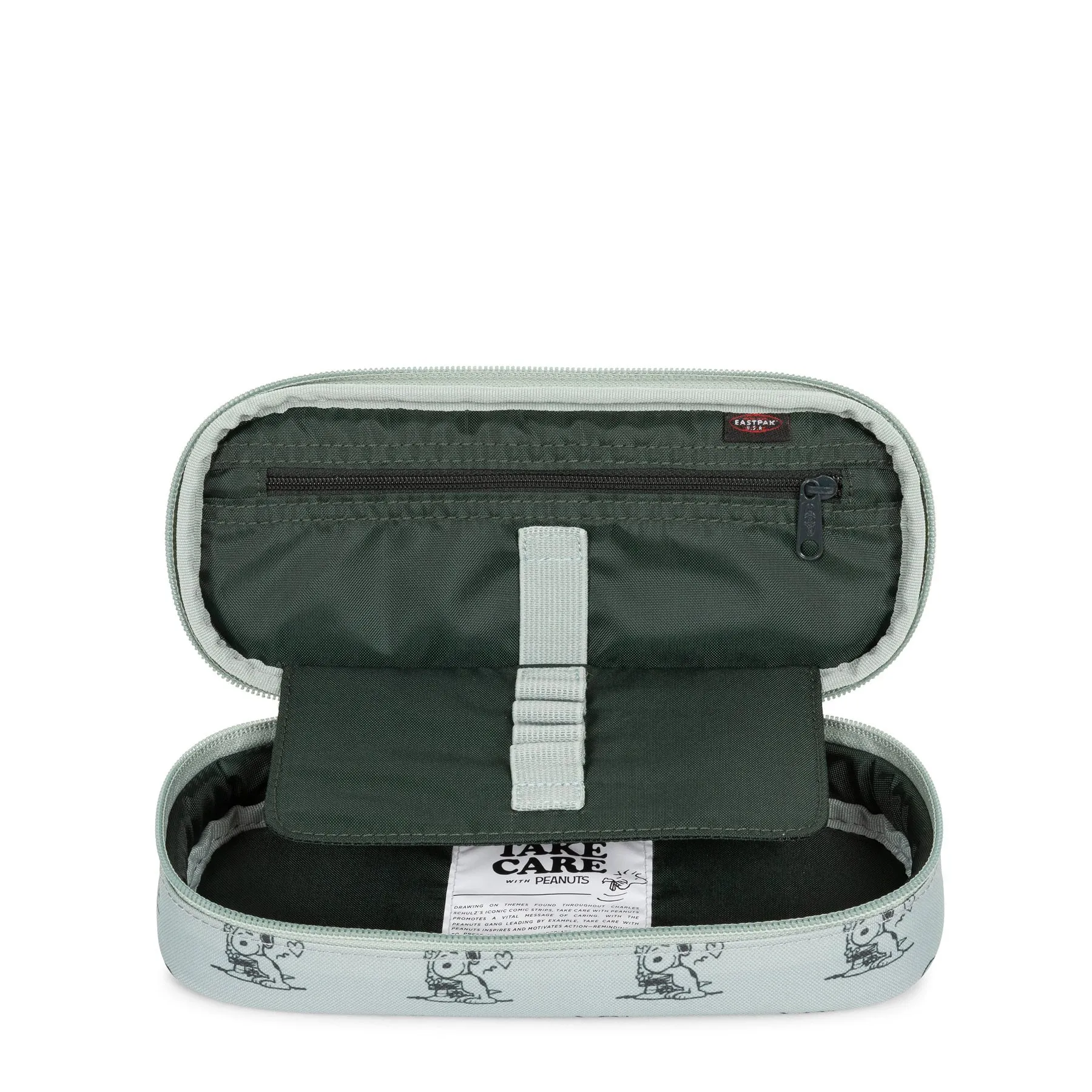 ESTUCHE ESCOLAR EASTPAK: PLUMIER OVAL SINGLE EK0007176O8 PEANUTS MINT VERDE MENTA ESTAMPADO