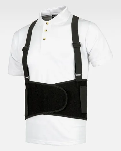 Faja lumbar elástica con tirantes reforzada por ballenas Negro