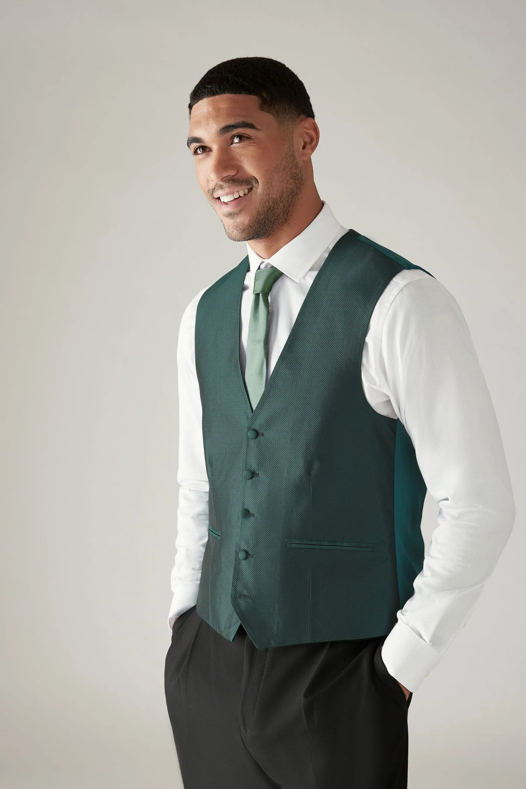 FOREST GREEN  REGULAR FIT TEXTURED WAISTCOAT