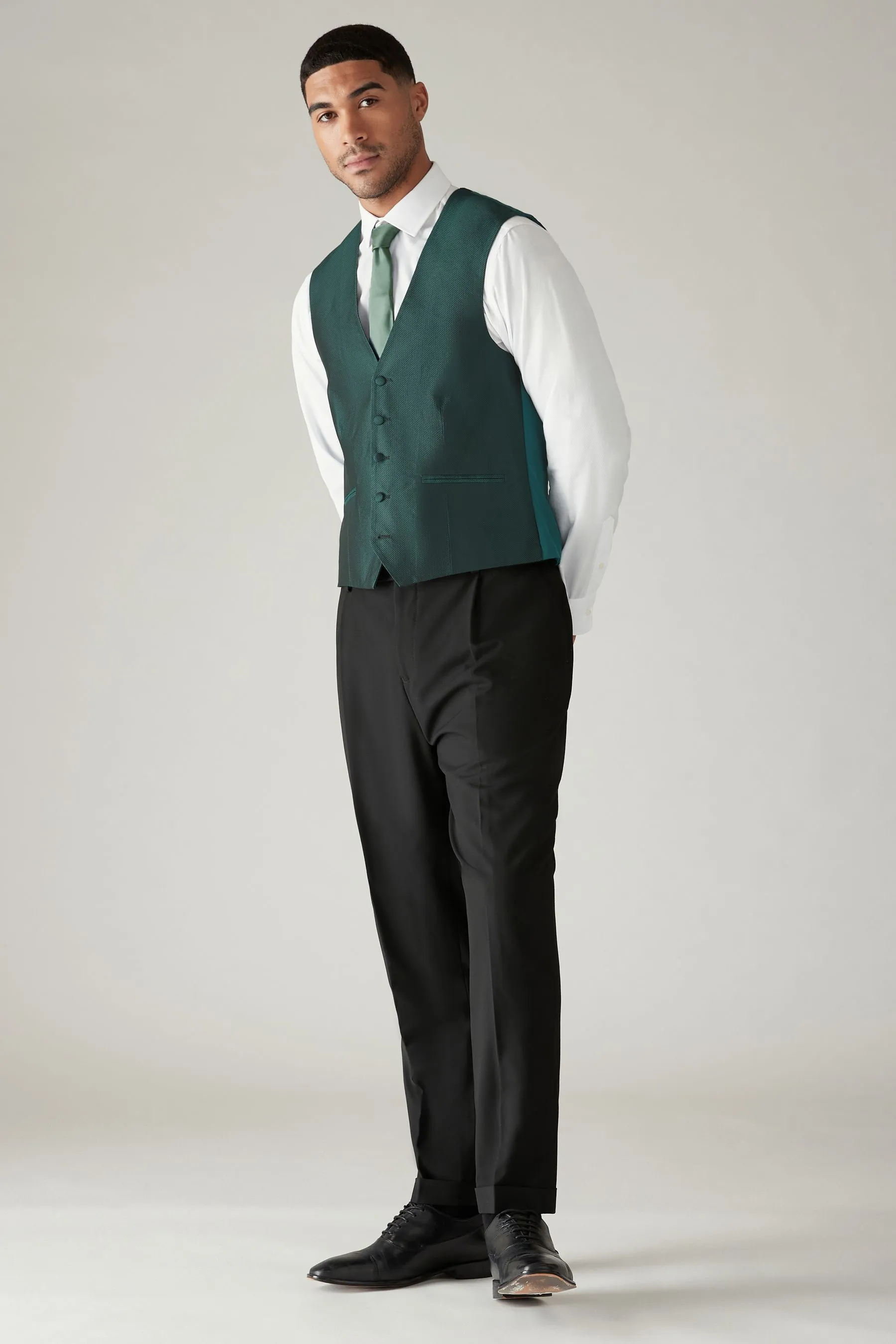 FOREST GREEN  REGULAR FIT TEXTURED WAISTCOAT