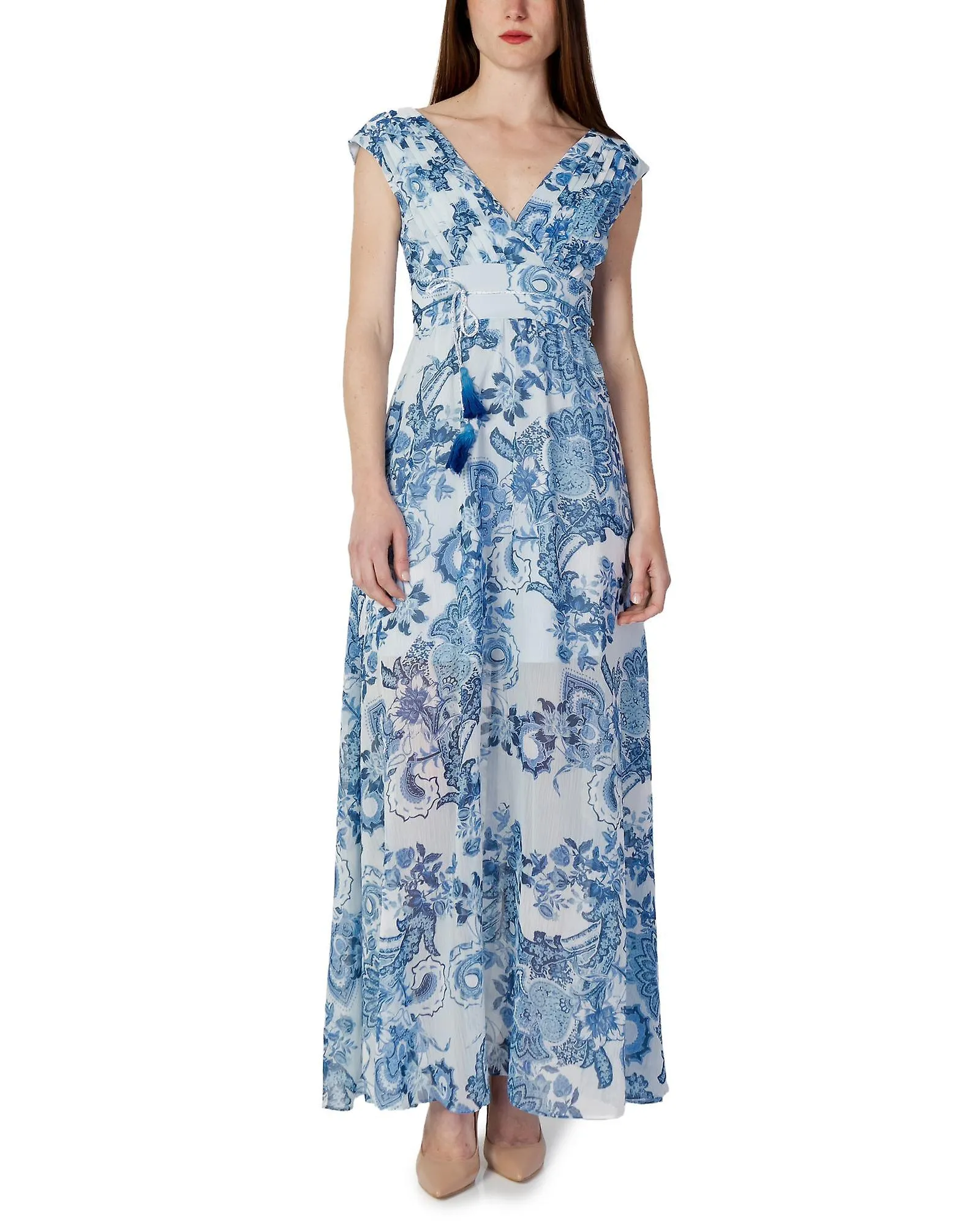 GUESS FLORAL VNECK DRESS WITH ZIP AND LACES