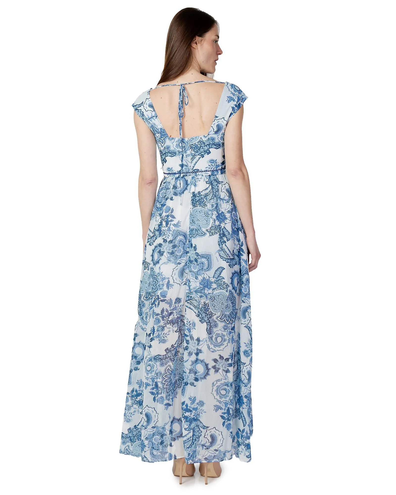GUESS FLORAL VNECK DRESS WITH ZIP AND LACES