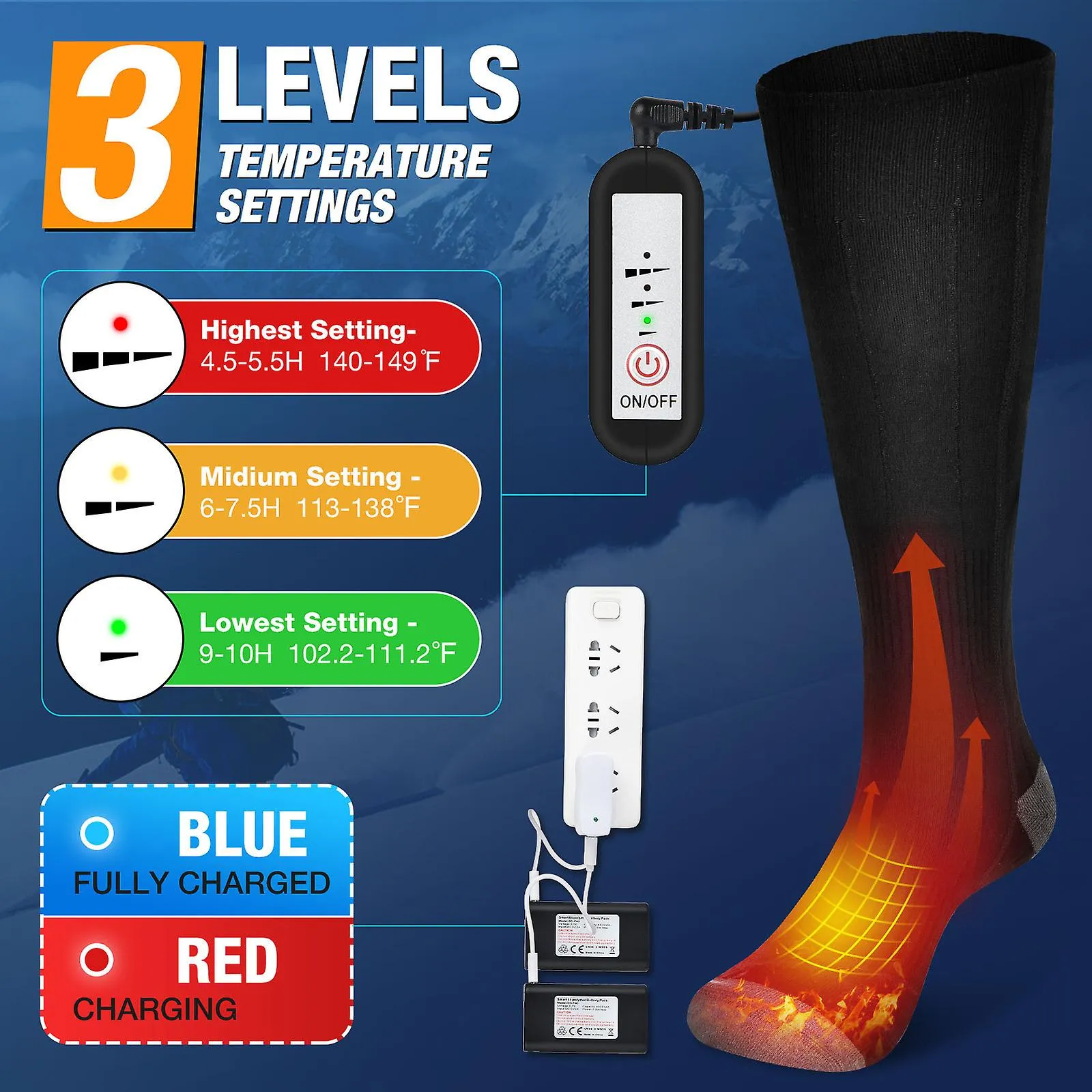 Heated Socks For Men Women, Rechargeable Electric Heated Socks 4000mah 3 Adjustable Temperature Heated Sock For Outdoor Riding C
