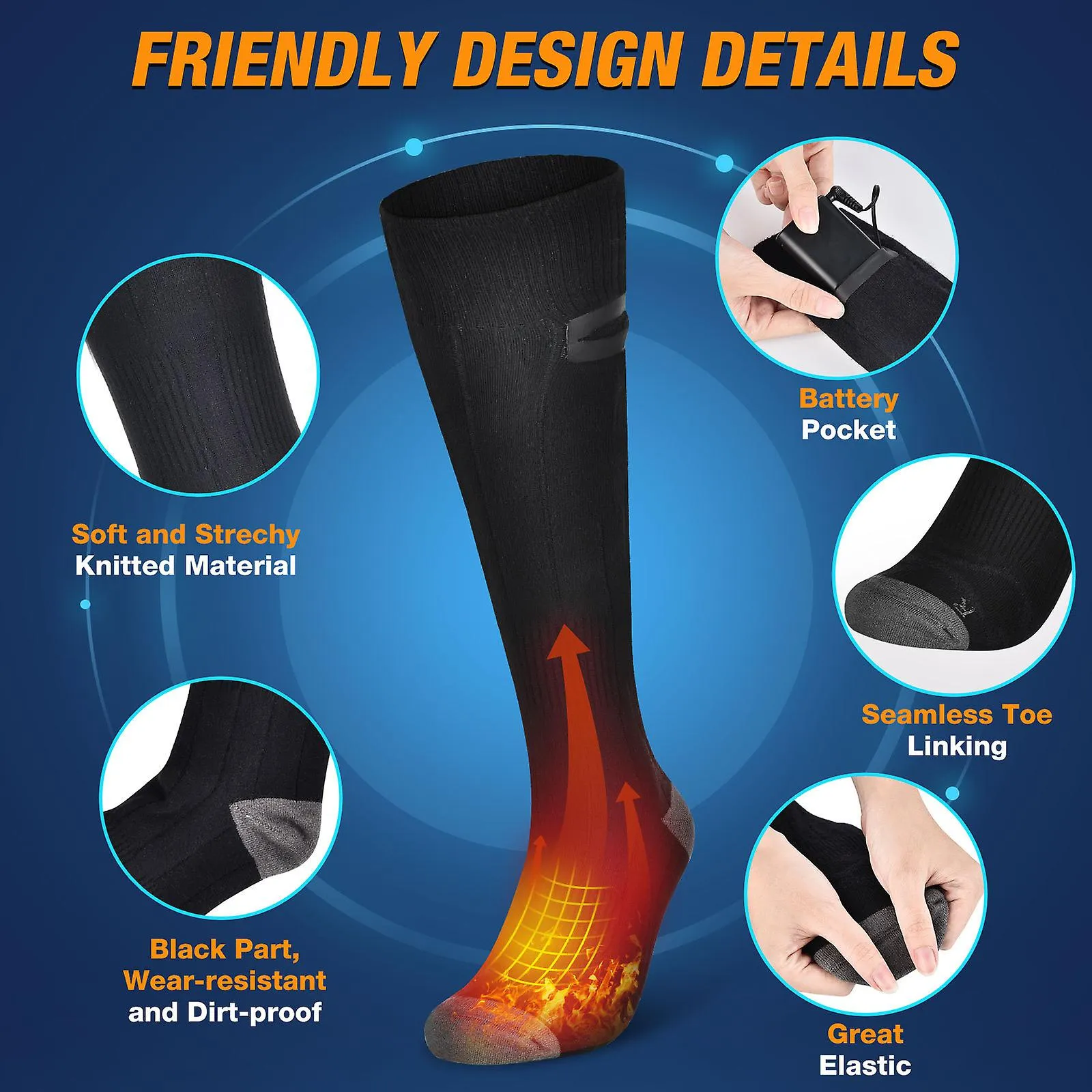 Heated Socks For Men Women, Rechargeable Electric Heated Socks 4000mah 3 Adjustable Temperature Heated Sock For Outdoor Riding C