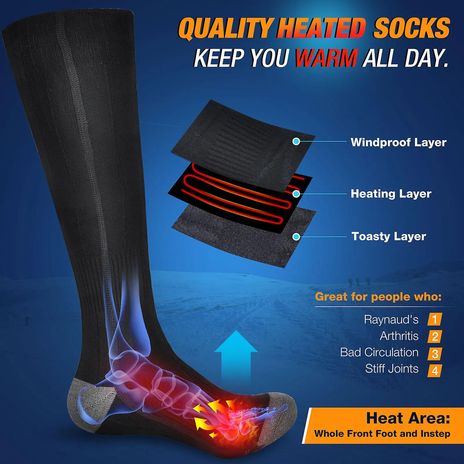 Heated Socks For Men Women, Rechargeable Electric Heated Socks 4000mah 3 Adjustable Temperature Heated Sock For Outdoor Riding C