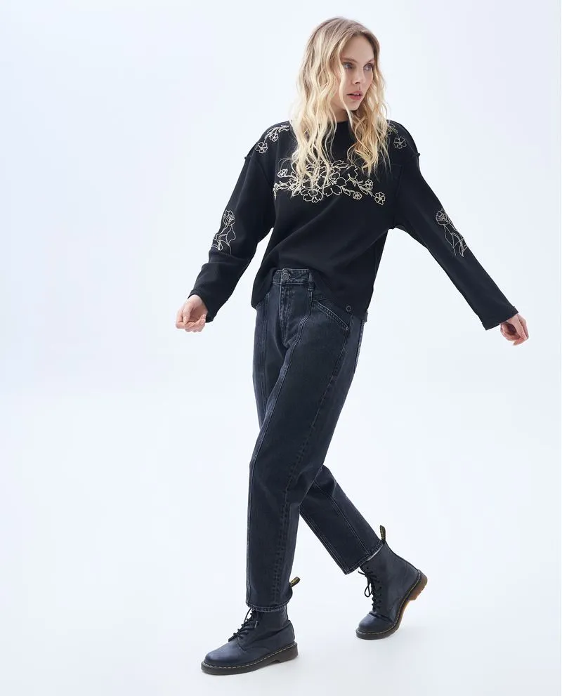 Jean Mom fit negro para mujer