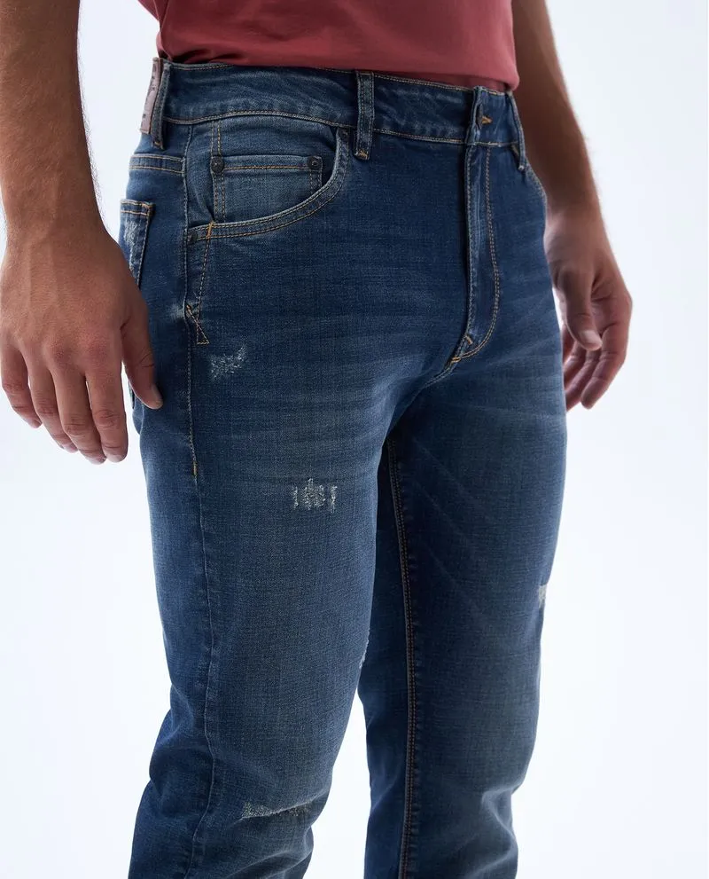 Jean Slim and Straight fit con desgastes para hombre