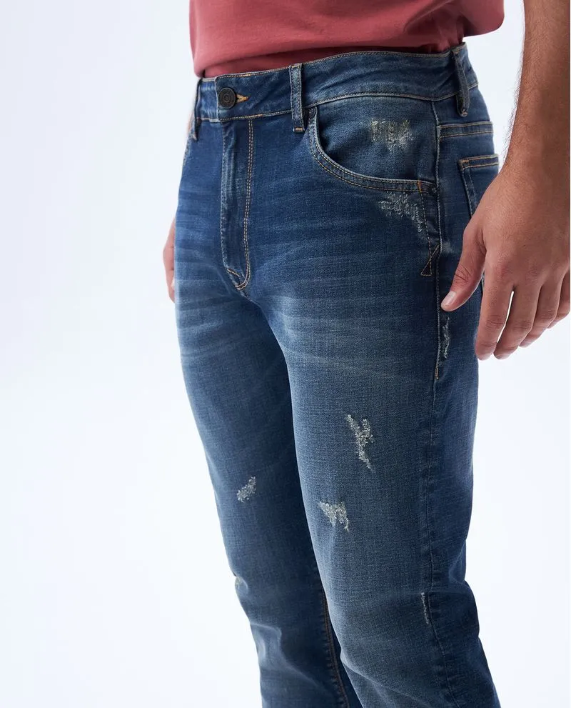 Jean Slim and Straight fit con desgastes para hombre