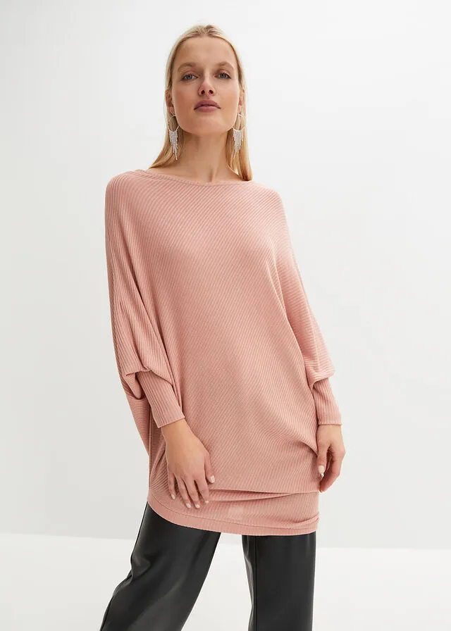 Jersey holgado con dobladillo asimétrico Rosa vintage