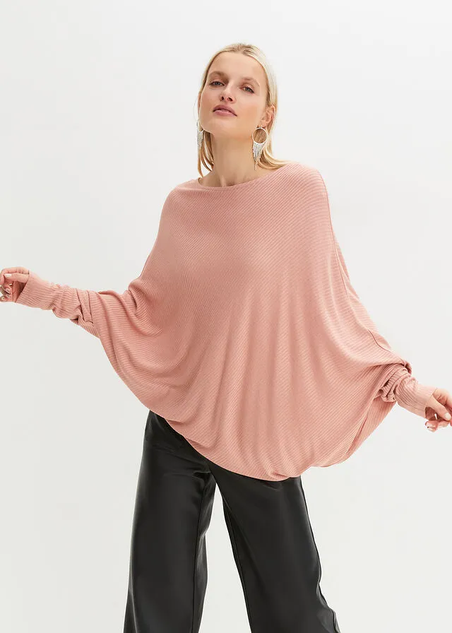 Jersey holgado con dobladillo asimétrico Rosa vintage