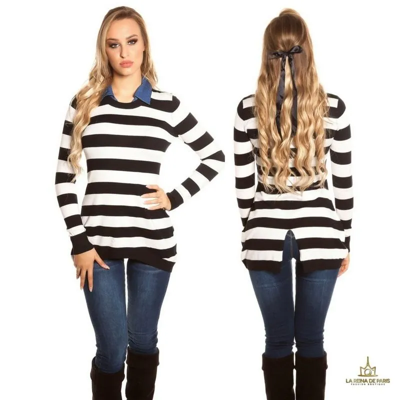 Jumper trendy largo con cuello de jean 
