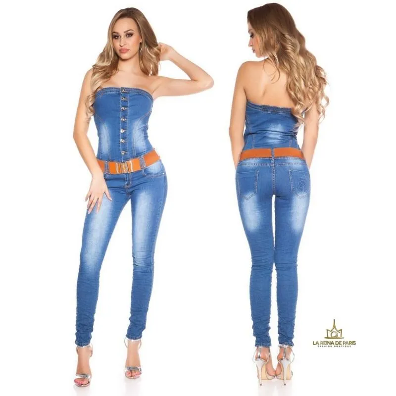 Jumpsuit escote bandeau de jean 