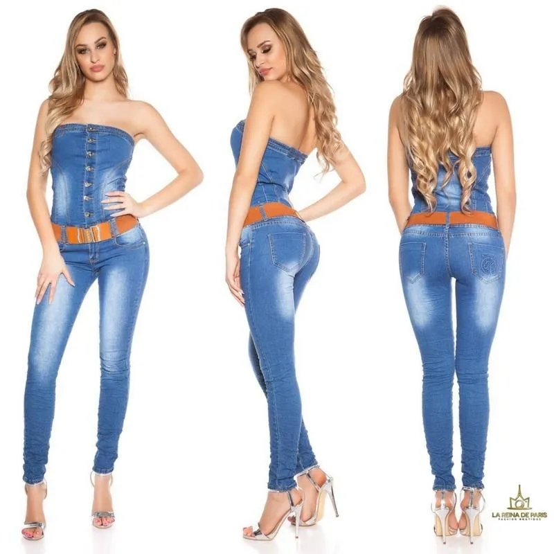 Jumpsuit escote bandeau de jean 