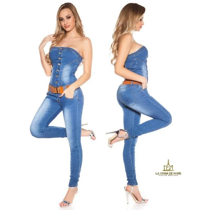 Jumpsuit escote bandeau de jean 
