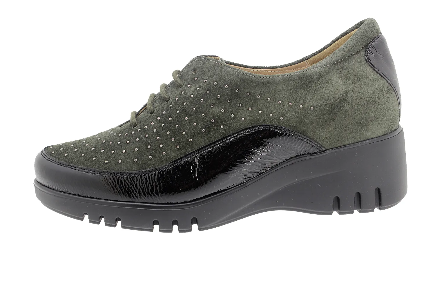 LACEUP SHOE TAUPE PATENT