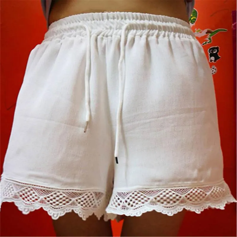 Pantalones cortos de encaje para vacaciones de verano en la playa Cómodos pantalones sueltos Pantalones cortos con cordón