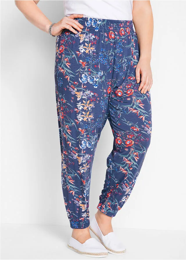 Pantalón bombacho de viscosa sostenible con cintura cómoda índigo con flores