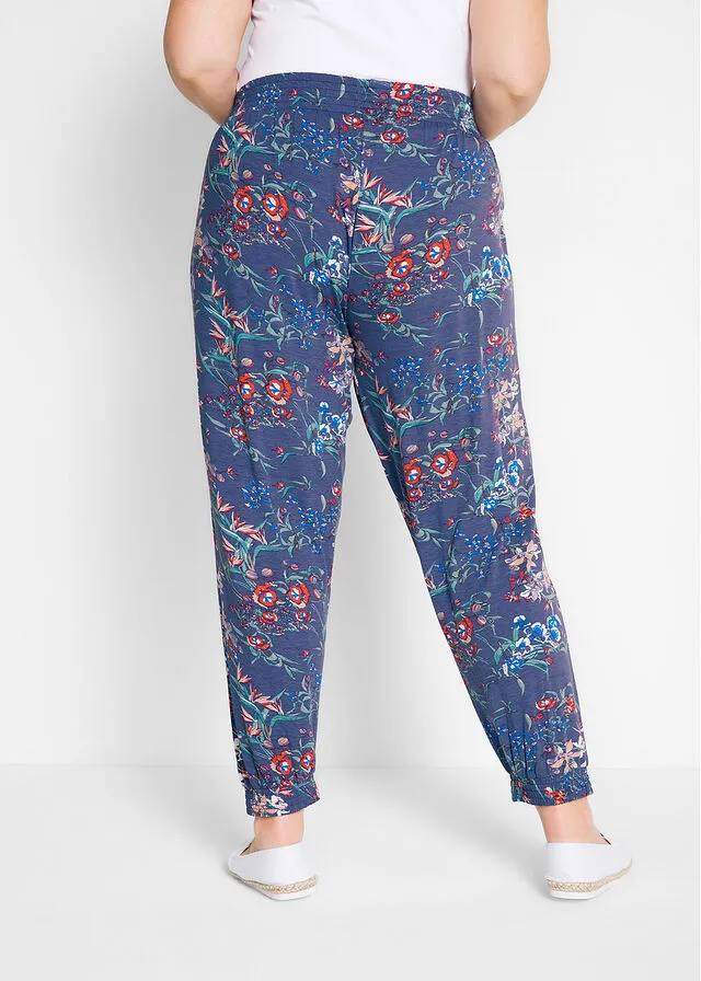 Pantalón bombacho de viscosa sostenible con cintura cómoda índigo con flores