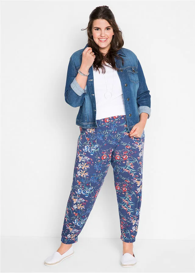 Pantalón bombacho de viscosa sostenible con cintura cómoda índigo con flores