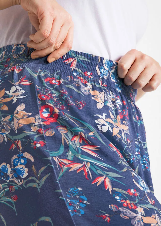 Pantalón bombacho de viscosa sostenible con cintura cómoda índigo con flores