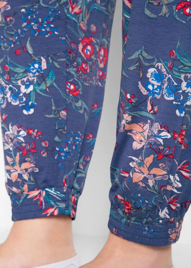 Pantalón bombacho de viscosa sostenible con cintura cómoda índigo con flores